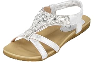 Jo & Joe Ladies Faux Leather Open Toe Sling Back T-Bar Diamante Gem Stone Flat Gladiator Summer Sandals Size 3-8
