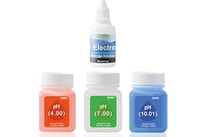 GISNPA Kit di Soluzioni di Calibrazione pH (4.00, 7.00, 10.01) – 3×50 ml Tampone & 30 ml Soluzione Protettiva KCL per pHmetri