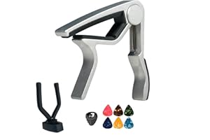 AUSYIWI Metall-Kapodaster Westerngitarre,Gitarrenpicks*6+Gitarrenpick-Etui*1+Gitarren-Stimmclip*1,für Akustikgitarre,klassische Gitarre,Ukulele,Mandoline und Banjo (silber)