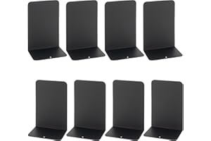 TIWIHON 8Pcs Book Ends - Black Decorative Metal Bookends, Heavy Duty Book Ends for Shelves, Book Holder with Non-Slip Rubber Pad, Book Divider Stopper Organiser Desktop Shelves for Home,Office,Library, School