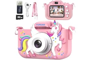 FUNKAM Aparat fotograficzny dla dzieci, 2.0" HD 1080P - Selfie Video Photo Camera dla chłopców i dziewcząt, z kartą 32 GB, wisiorek, Pen Drive. Prezenty urodzinowe (Różowy)