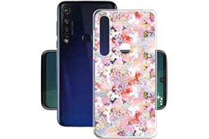 ZhuoFan Motorola Moto G8 Plus Case, Phone Case Transparent Clear with Pattern Ultra Slim Shockproof Soft Gel TPU Silicone Back Cover Bumper Skin Cases for Moto G8 Plus Smartphone, Pink Flower