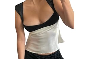 Yassiglia Damen Ästhetisch Patchwork Crop Tops Sommer Tank Top Ärmellose Rückenfreie Camisole Y2K Harajuku Camis Sexy, Elegant, Low Cut, Slim Fit