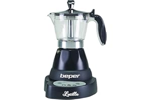BEPER BC.041N Caffettiera Elettrica Lucilla in Alluminio, Timer Programmabile Fino a 24 Ore, Moka Elettrica 3 Tazze, Mantiene il Caffè Caldo per 30 Minuti, Electric Espresso Coffee Maker