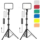 Stynice 2 Pcs Luce Video Fotografica a Pannello LED, Dimmerabile 5600K a USB con Treppiedi Regolabile & Filtri Colorati per T