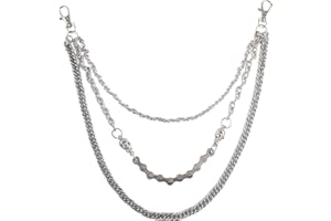 KEAJUIDY 3 Strati Stile Catena di Pantaloni Hip Hop Catenas Punk Rock Catena di Vita Catena di Jeans in Metallo per Decorazione di Pantaloni o Vestiti Argento per Uomo Donne