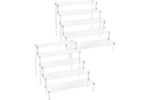 QWORK® Présentoir Acrylique à 5 Niveaux, 4mm d'épaisseur, 32x30x24cm - Présentoir Acrylique Transparent pour Figurines, Bijoux, Cupcake, Rouge à Lèvres, Vernis à Ongles, Épices (Lot de 2)