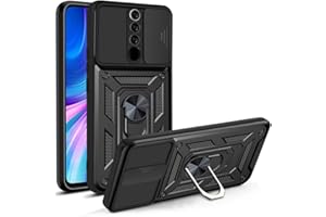 WBWONE Funda para Xiaomi Redmi Note 8 Pro, Anti-Rasguño Shock- Absorción TPU/PC Carcasa con 360° Anillo Kickstand y Cubierta Deslizante de la Cámara, Negro