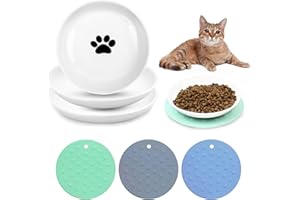 ZAKAZAKA 3 Stück Katzennapf Keramik Flach, Futternapf für Katzen mit 3 Stück Silikon Antirutschmatten, Katzenfutterteller Aus Keramik, Fressnapf Katze Porzellan Set für Hunde Katzen Hasen