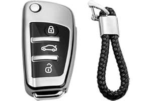 M.JVisun Morbido TPU Chiave Auto Protettiva Custodie Cover per Audi A1 A3 A4 A6 A8 Quattro Q2 Q3 Q7 R8 RS3 RS6 S3 S6 TT TTS - Lucido Argento - Intrecciato Portachiavi