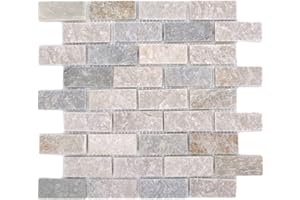 MOSANI MOS36-0208 Mosaïque en pierre naturelle, en pierre naturelle, pour mur, sol, douche, mur de cuisine et mur de cuisine - Beige et gris