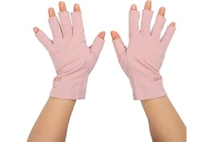 DiocheGuantes Anti UV para Lámpara de Uñas de Gel Protección UV Elástico Transpirable Fibra sin Dedos Lámpara de Uñas de Algodón para Salón de(Gris rosado pálido)