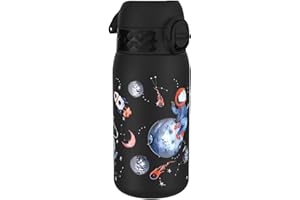 ION8 Borraccia Inox Leggero per Bambini, 400ml, Non Isolato, a Prova di Perdite, Facile da Aprire, Serratura Sicura, Lavabile in Lavastoviglie, Facile Pulizia, Durevole e Antigraffio, Viaggio Spaziale