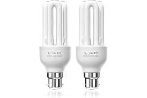 Bonlux Energy Saving Light Bulbs Bayonet, 11W B22 Bayonet Cap CFL Low Energy Light Bulbs Bayonet, B22/BC/Bayonet Cap Light Bulb, 3U BC Compact Fluorescent Stick Bulbs, 6500K Daylight White Bulb,2-Pack
