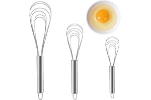 SOGHO Lot de 3 fouets plats en acier inoxydable, fouet, fouet à main, ensemble de fouets de cuisine pour mélanger, mélanger la pâte, œufs, mousser, battre, whisky de haute qualité pour salle à manger