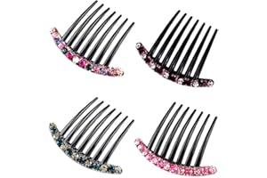 Qiwenr Peigne à Cheveux Latéraux,Peignes à Cheveux,Strass Dents Peigne à Cheveux 4 Pcs Peigne à Cheveux Vintage en Plastique Côté Clip Peigne à Cheveux en Strass Décoratif pour Femme Fille