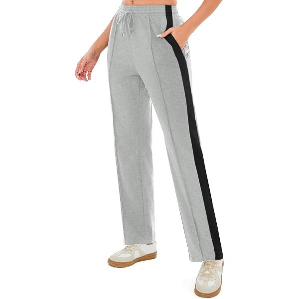 HAPYWER Pantalon De Jogging Femme Coton Avec Poches - Taille Haute Yoga Sport Loisirs - Jambes Larges Confortable Et Doux