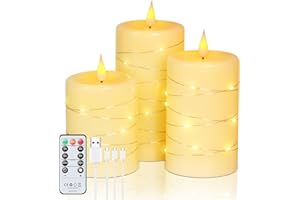 Forever Speed Led Candles Rechargeable,Fairy Lights Candle,Real Wax Led Candles with Remote Control and Timer,Pack of 3 Flickering Flameless Candles USB Candles for Christmas Decoration