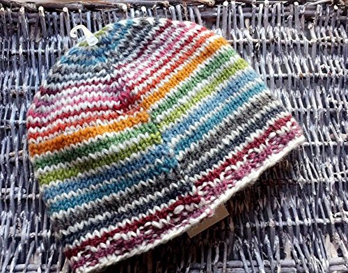Price comparison product image Rainbow Stripe Luxury 100% Wool Hand Knitted Beanie Hat Fair Trade Lined