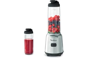 Moulinex Mix & Move Blender mixeur, 300W, Capacité utile 0,6 L, 2 bouteilles à emporter en Tritan, Compact, Ergonomique, Lames amovibles LM15FD10, Métal