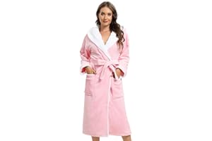 Vislivin Bademantel Damen mit Kapuze Flauschig Bademantel Lang Warm Morgenmantel Fleece Robe Women