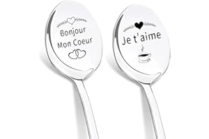 DIKARIYA Cadeau Copine Noël, Cadeau Couple Original, Cuillère à Café Cadeaux Couple Amoureux Bonjour Mon Coeur Cuillère pour Petit Ami Copines Cadeau Femme Homme Mariage Mr Mrs Noël Idee Cadeau Couple
