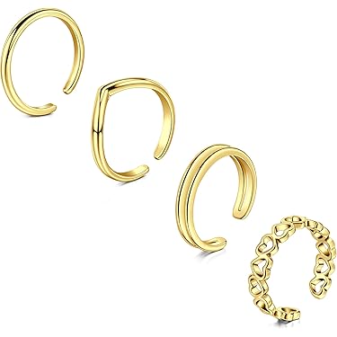 Gouden teenring, zilveren teenring, roségouden teenring, teenring sterlingzilver, voetsieraden, verstelbare teenring, lichaamssieraden, set van 2 teenringen - België