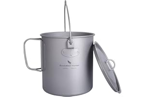 iBasingo 1250ml Titanium Mug Camping Cup Tea Coffee Water Pot with Lid Ultralight Outdoor Travel Tableware with Foldable Handle Picnic Backpacking Trekking Portable Drinkware Survival Gear Ti3042D