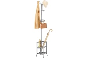 FAVOOSTY Garderobenständer mit Schirmständer, Kleiderständer mit 12 Hooks, Jackenständer Stehend, Coat Rack, Garderobe ständer für Wohnzimmer, Schlafzimmer (Silbergrau