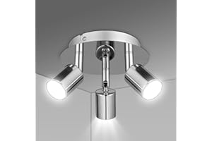 URAQT GU10 Spotlight Ceiling Lamp, 3 Silver Kitchen Spot Lights for Ceiling, LED Rotatable GU10 Industrial Corridor Ceiling Light Accessories, Spotlight Bar Indoor Dimmable (Bulb Not Included)
