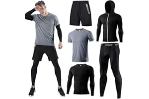 HOLURE Herren Sport-Laufset (4er oder 5er Pack) Athletisches Shirt+Short/Kompressionsshirt+Hose mit Mantel Trainingsanzug Gymnastikanzüge