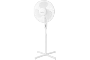 Meown 16” Pedestal Fan, Adjustable Height Up to 140cm, 3-Speed Quiet Oscillating Floor Fan with 30° Tilt Head & Wide Cross Base, Energy-Efficient Cooling for Home, Bedroom & Office (White)