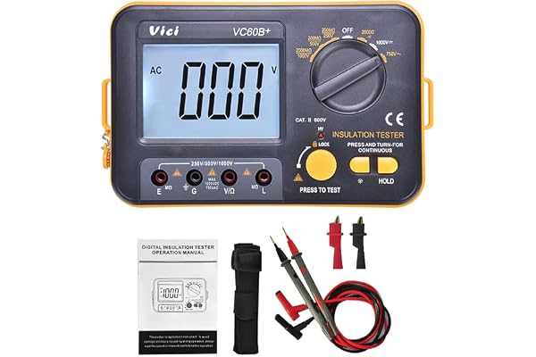 BE-TOOL Megger Megohm Meter VCB60+ digital isoleringstestare 1 000 V 0,1~2000 MΩ (svart +