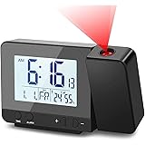 Deofde Sveglia con proiezione, Sveglia Digitale con Ampio Display LCD, Orologio Digitale con Doppio Allarme, Funzione Snooze,