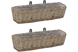 vidaXL Balcony Planter Wicker with PE Lining, 60 cm Rattan Planter for Outdoor Spaces Like Garden, Patio - Set of 2 Brown Planters