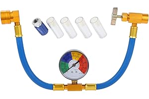 Aupoko R134A Refrigerant Charging Hose Kit, A/C Recharge Hose with Gauge R134a Can Tap R12 to R134A Low Pressure Retrofit Valve with Dust Cap, Oil Detection Cottons for Car Air Conditioning System