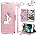 Produktbild Samsung Galaxy S6 Hülle Einhorn Rose Gold, E-Mandala Flip Case Leder Wallet Cover Tasche handyhüllen TPU Silikon Bumper Schutz Schale Glitzer Muster Schutzhülle für Samsung Galaxy S6 Lederhülle mit kartenfach magnetisch klapphülle Handytasche Zubehör + Einhorn Schlüsselanhänger + Unicorn Gel Stifte