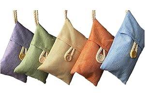 Xshelley Lot de 5 sacs de charbon de bambou naturel de 100 g pour purification de l'air, adaptés pour les armoires, les placards, les voitures et les chaussures. Sacs en charbon de bambou (orange,