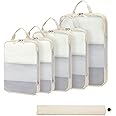ECOHUB 6pcs Compression Packing Cubes Set for Backpack Suitcases, Expandable Travel Organiser with Shoes Bag, Ultra-resistant Packing Organiser for Carry On Luggage, Beige (Patent Pending)
