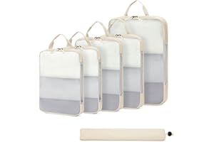 ECOHUB 6 Sets Compresión Organizador Maleta, Ultra Resistente Packing Cubes, Expandible Organizador de Equipaje, Transparente Bolsas Ropa Maleta Viaje (Beige)