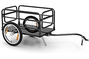 GOPLUS Remorque Vélo Transport, Remorque Transport en Cadre Métallique Pliable, Housse de Protection, Attelage Polyvalent, 40cm Pneus Gonflables, Réflecteurs, pour Camping, Déménagement