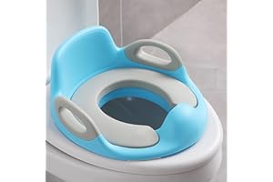 ACXIN Sedile WC per bambini e bambine, sedile WC per cuscino e schienale, per WC rotondo e ovale, colore: blu + grigio