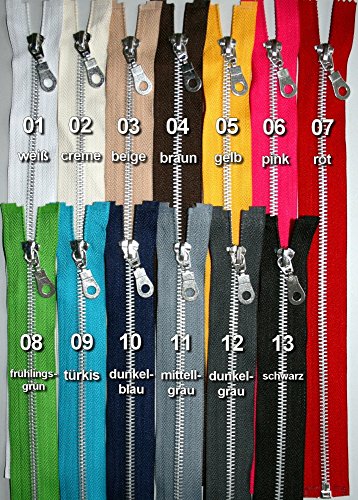 Reißverschlüsse Metall, Aluminum, 2 Stück, TEILBAR, 50 cm, in 13 Farben / Farbe: 01