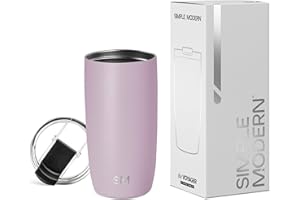 Simple Modern Vaso Termico Cafe para Llevar con Tapa Abatible | Taza Termica de Café Helado de Acero Inoxidable Aislada | Regalos para Mujeres & Hombres | Voyager | 470ml | Lavender Mist