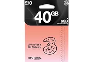 SHOP-FOR-SIMS Three Pay As You Go Sim Card With 40GB of data and Unlimited Minutes/Texts