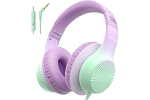 EarFun Słuchawki dla dzieci z mikrofonem i ogromnymi nausznikami, 85 dBA/94 dB, ograniczona głośność, składana i obracana metalowa opaska na głowę, wygodne dopasowanie dla dzieci w każdym wieku,