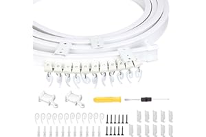 SUNYOK Kit Rail Rideau Plafond(91pcs) inclut 3,5m Rail Rideau Flexible 11 Supports de Montage 26 Planeurs 26 Cilps de Rideau et 4 Embouts Système Rail Rideaux pour Salon Blacon avec Vis et Tournevis