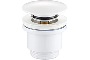 STARBATH PLUS - Desagüe para Lavabo - Válvula Universal de Clic Clac - Color Blanco Brillo - Compatible con Rebosadero y Sin Rebosadero - Ideal para Baños y Aseos