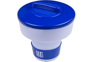 YMBERSA Dispensador de Cloro Piscina Flotante - Dosificador Ajustable, Mediano para Piscina. Capacidad para Pastillas de 200 g. Flotador para Piscinas, Spas y Jacuzzis. Fabricado en España