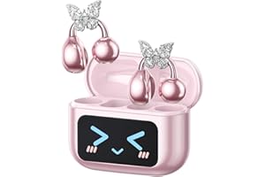 ZOMBIES CAT Clip On Schmuck Kopfhörer Open Ear Kopfhörer Kabellos Bluetooth 5.4 mit Intelligentem Touchscreen 4.1g Leichtgewicht Kopfhörer Sport, 60 Std Wireless Earbuds, M100 Schmetterling-Ohrring Rosa